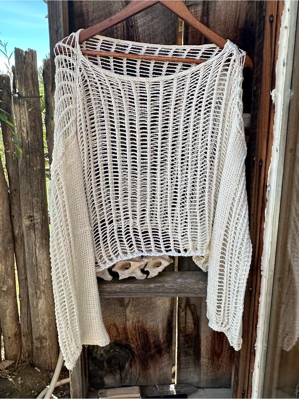 White Open-Knit Crochet Sweater